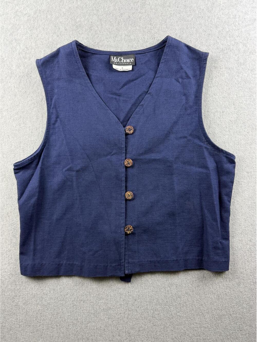 90s Navy and Choice California Vest flax cotton blend